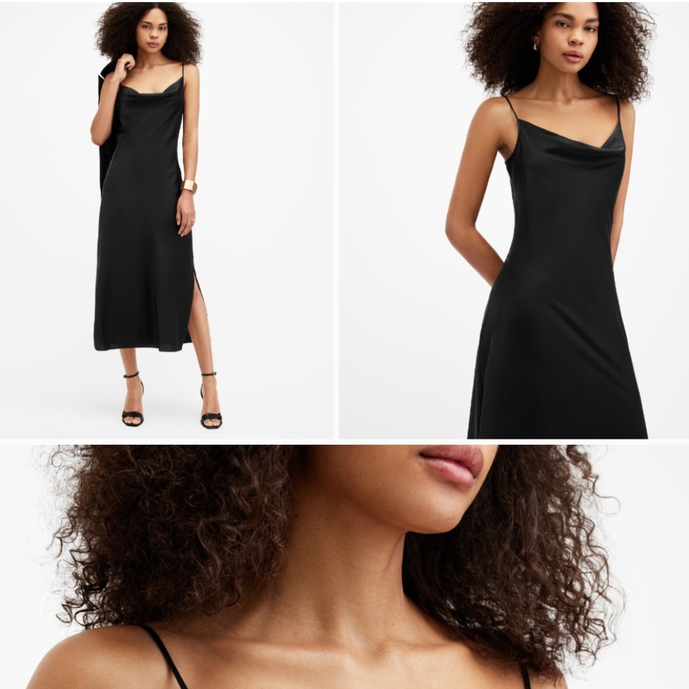 All Saints Hadley cowl neck midi slip dress clay color